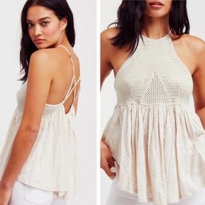 Free People Linen Blend Crochet Tank Top